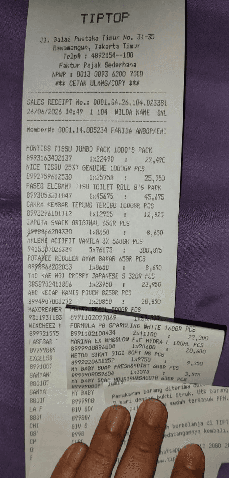Contoh Melipat Struk yang Benar