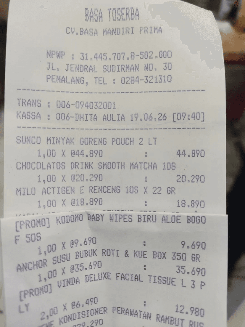 Contoh Melipat Struk yang Salah